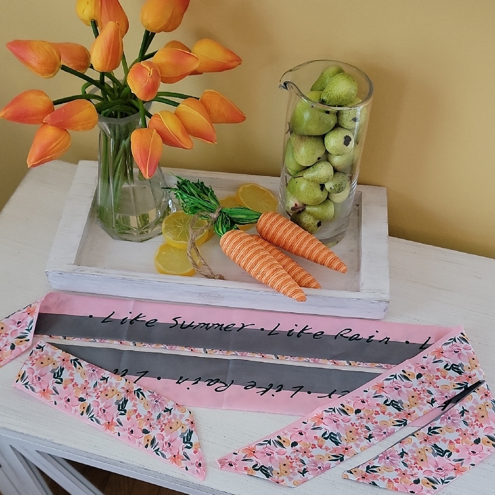 Twilly Scarf Floral Pink Green Set of Two Bag Accessory Spring Color